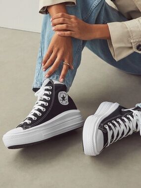 Converse Chuck Taylor Move Platform High Top Leather Black Sneakers Size 6.5